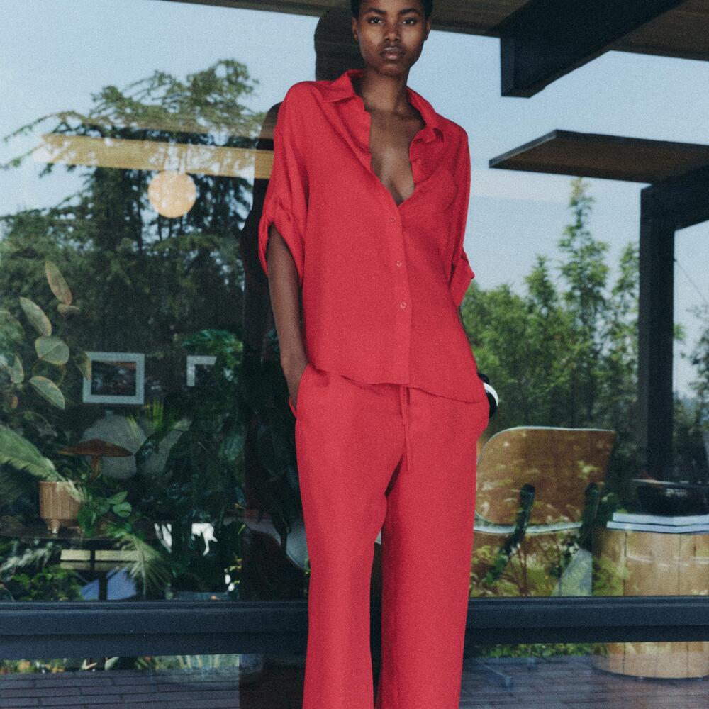 FLOWY PAJAMA PANTS ZW COLLECTION in Red